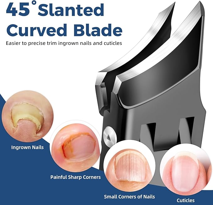 Ingrown Toenail Clippers - Slanted Nail Clippers for Men Thick Ingrown Nails with Wide Jaw, Heavy Duty Ultra Sharp German Nail Clippers with Long Handle
