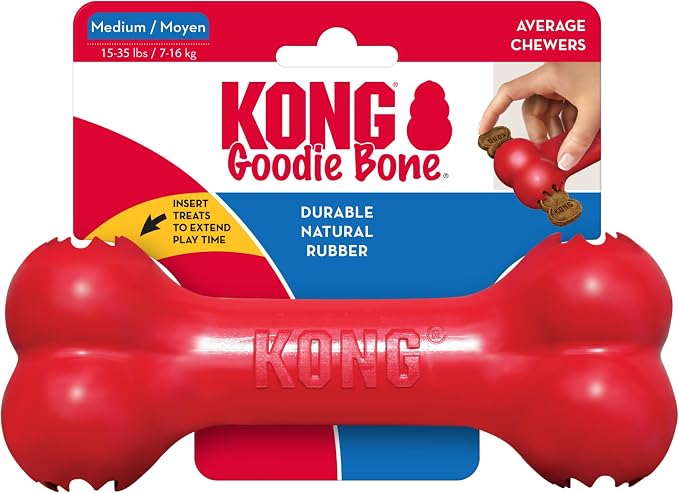 KONG Goodie Bone - Classic Durable Natural Rubber Dog Bone, Supports Mental Engagement - Treat Dispensing - Red - for Medium Dogs (Pack of 2)