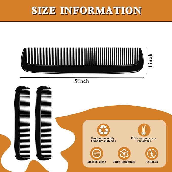 Yaomiao 500 Pieces Pocket Comb Bulk 5 Inch Plastic Hair and Travel Fine Tooth Combs for Women Men Beard Styling Dressing(Black)