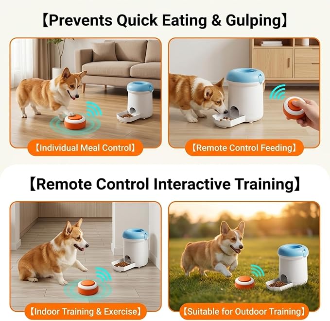 Automatic Dog Treat Dispenser, Button-Activated Interactive Dog Toy | Dog Puzzle Feeder for Mental Stimulation, Positive Reinforcement Training & Slow Feeding, USB Rechargeable