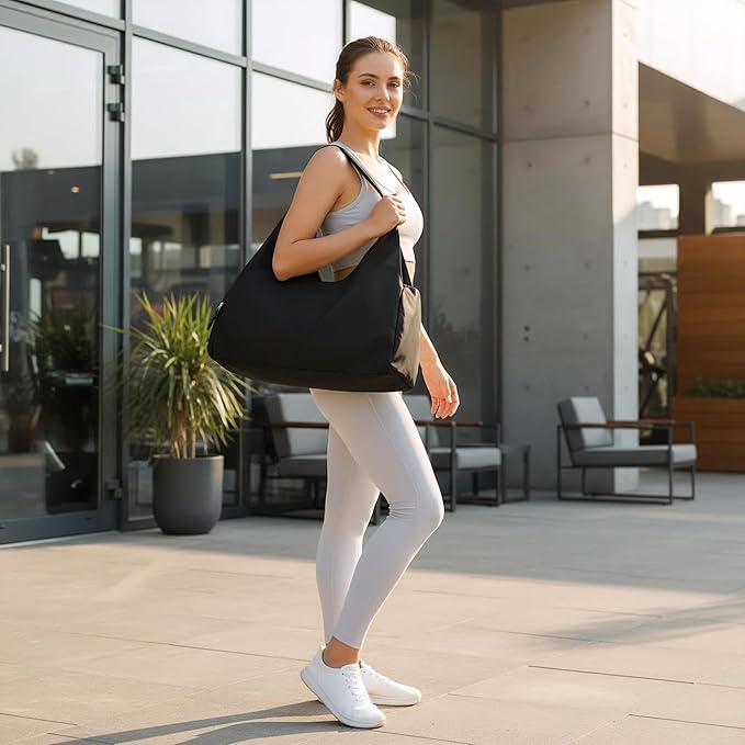 Forestfish Yoga Gym Bag For Women With Shoes Compartment & Wet Dry Storage Pockets Lightweight Duffel Bag, Black