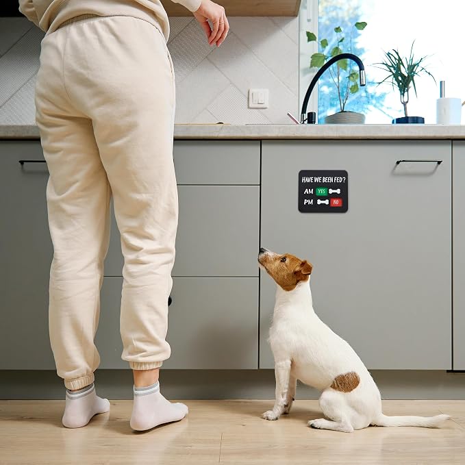 Dog Feeding Reminder - Dog Feeding Chart with Have We Been Fed AM/PM Tracker, Magnets Fed Sign with Pet Tracker for Fridge, Prevent Overfeeding