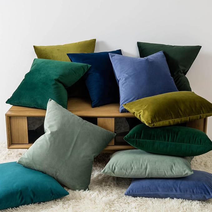 24x24 Velvet Throw Pillow Covers Set of 2 for Couch Sofa Bed,Olive Green | JUSPURBET Decorative Pillow Covers with Invisible Zipper for Modern Living Room Bedroom Home Decor