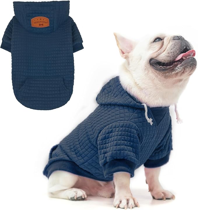 BEAUTYZOO Dog Hoodies Sweater for Medium Dogs, Waffle‑Like Laminated Coat | Warm Dog Sweatshirt with Pocket & Leash Hole, Pullover Clothes for Girl Boy Dogs, Stretchy & Easy‑On‑Off, Bulldogs Pitbulls