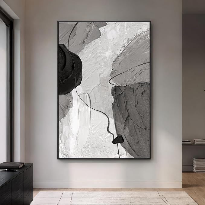 Extra Large Framed Abstract Wall Art for Living Room, Oversized Vertical Canvas Prints Paintings Artwork for Walls, Minimalist Black White Big Size Pictures for Hallway Entryway Wall Decor 40x60 In