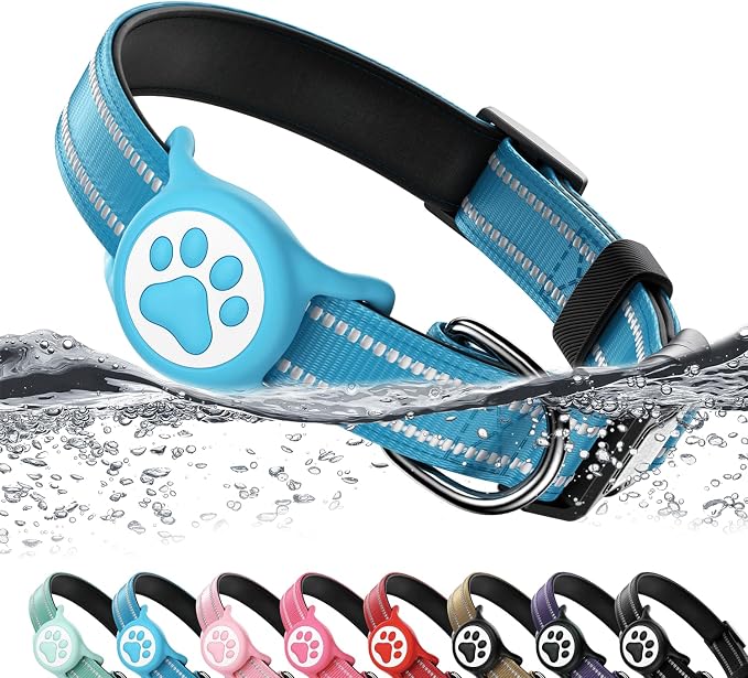 Premium Airtag Dog Collar，with IP68 Waterproof AirTag Holder,Blue,M | Soft,Breathable,Nylon Padded,Reflective,Ultra-Durable Buckle,Adjustable,Comfortable for Small Medium Large Dogs
