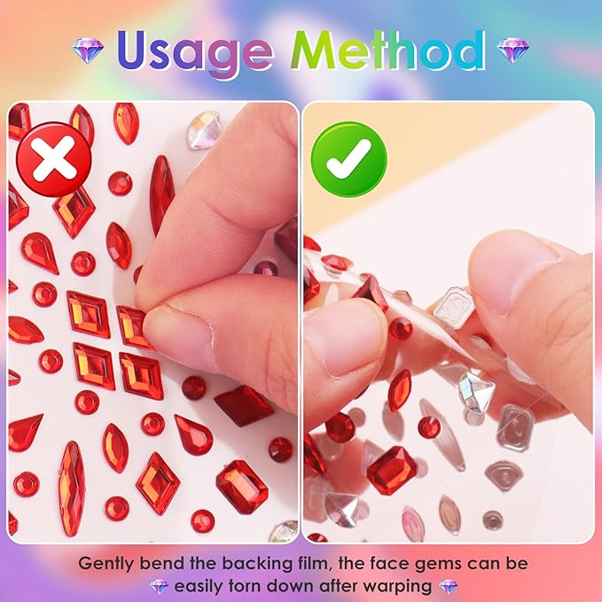 Erythem Face Gems for Women 6 Sheets Red Face Jewels Stick On Self Adhesive Rhinestones Stickers for Halloween Makeup Music Festival Rave Party