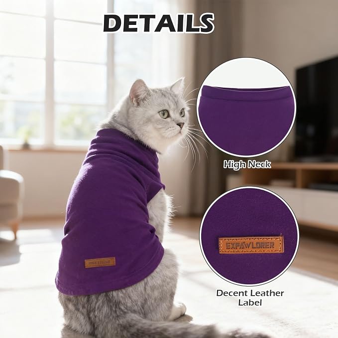 Cat Sweater Warm Fleece Pet Clothes for Cats Only | Soft Cat Vest Puppy Hoodie Coat, Fall Cold Winter Sweatshirt Pullover Clothing also for Small Dogs, Purple M