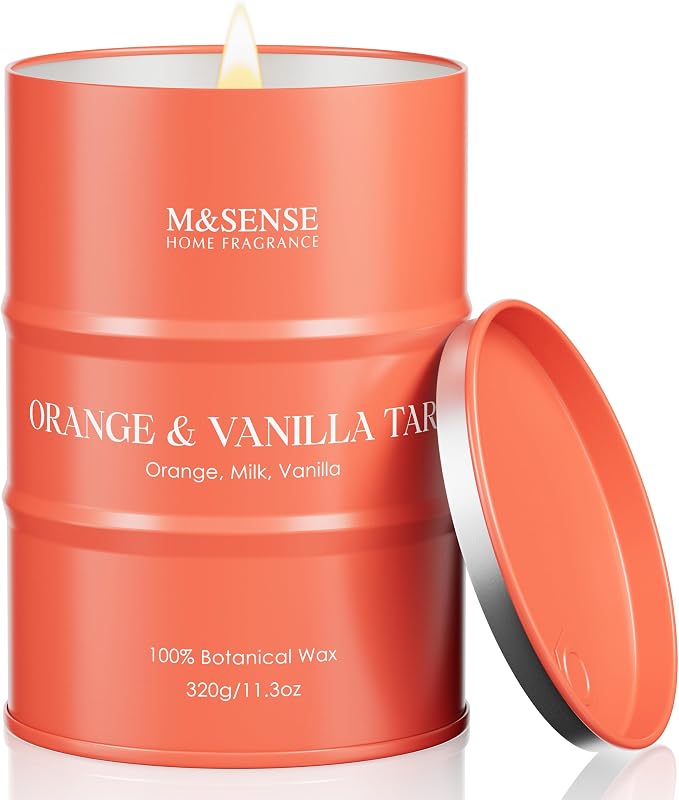 M&SENSE Orange Vanilla Scented Candles,Fall Candles for Home Organic Soy Candle, Clean Non Toxic 11.3oz 70 Hours Long Lasting Burning, Highly Scented Citrus Smelling Candle Cozy Room Decor