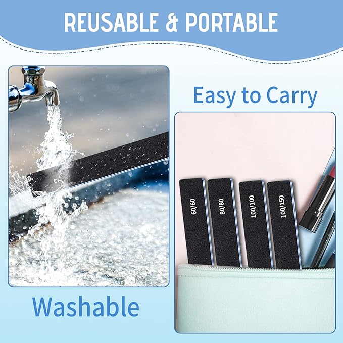 12 Pcs Professional Nail Files, 60/60 Grit Nail Files for Acrylic Nails Gel Nails, Double Sided Emery Board for Nails, Reusable & Washable Coarse Nail File for Home and Salon Use