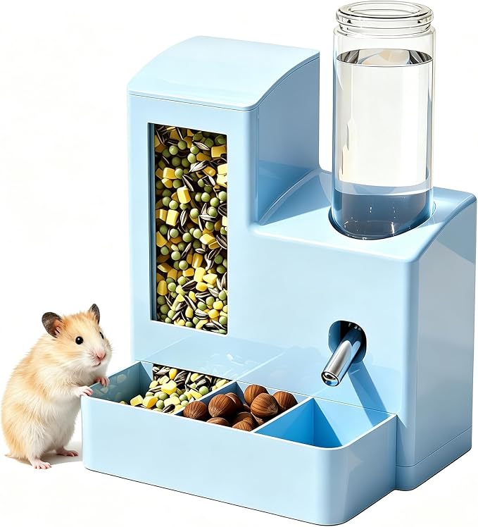 YSHOME&PET 2 in 1 Hamster Water Bottle No Drip Automatic Food Feeder | Small Animal Water Dispenser and Food Bowl with Snack Bowl Cage Accessories for Hamster Gerbils Mouse Hedgehog