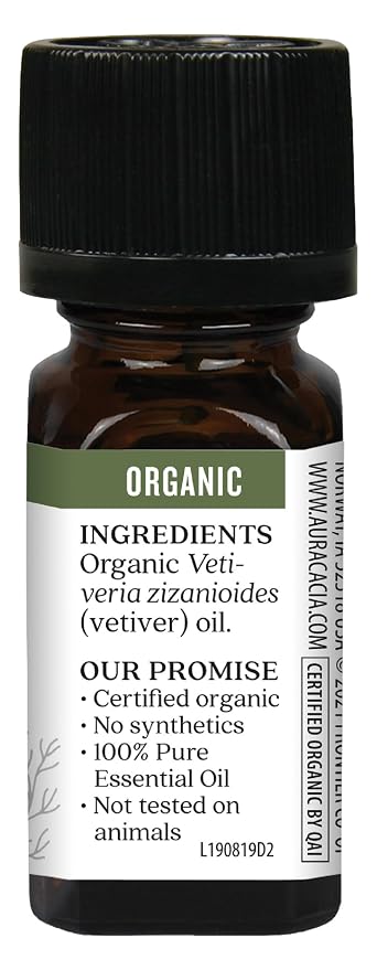 Aura Cacia Certified Organic Pure Vetiver Essential Oil, 0.25 fl. Oz