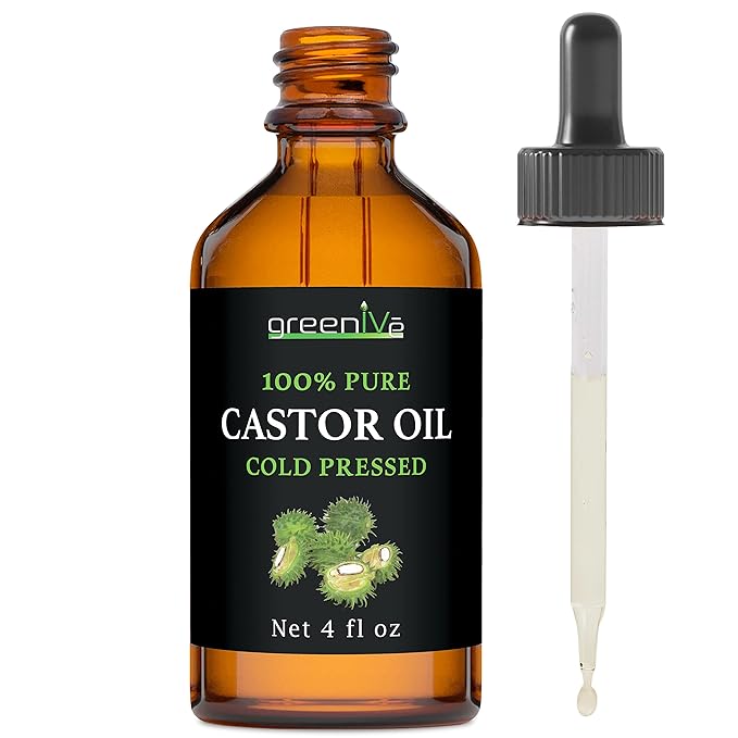 GreenIVe 100% Pure Castor Oil – Cold-Pressed, Hexane-Free – Hair, Eyebrows, Eyelashes, Skin Moisturizer, Castor Pack Wrap Oil Glass Bottle (4 Fl oz)