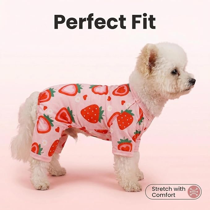 Dog Pajamas Spring Summer Dog Clothes for Small Medium Dogs Strawberry Print Girl Boy Cute Soft Puppy Pjs Clothes Doggie Onesies Cat Pet Jammies Outfit(Strawberry,XL)