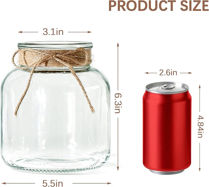 Houmury Glass Vases for Centerpieces 6 Inch Clear Large Vase Farmhouse Utensils Holder with Twine Ties Home Decor for Wedding Living Room Kitchen Dining Table Office (1)