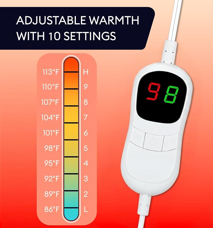 GENIANI Heated Blanket Electric Throw 50"x60" – Safe Electric Heating Blanket with Auto Shut-Off & Overheat Protection, 10 Heat Settings, Washable Heated Throw for Couch, Bed, Office & Dorm