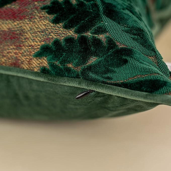 Alerfa 12 x 20 Inch Green Teal Rectangle Maple Leaf Pillow Embroidery Cut Velvet Cushion Case Luxury Modern Lumbar Throw Pillow Cover Decorative Pillow for Couch Sofa Living Room Bedroom Car