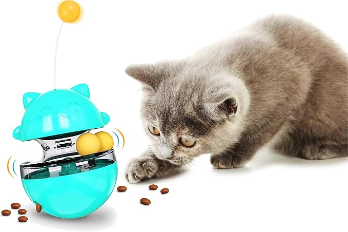 SUJAYU Cat Toy Funny Tumbler Interactive Ball, Treat Dispenser Automatic No-Electronic Move, More Exercise for Indoor Cats Kittens, Cat Self-Play IQ Traning Treat Toy Ball, Blue