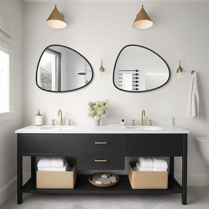 Asymmetrical Mirror, Irregular Wall Mirror, Wall Mirrors Decorative for Bedroom Living Room entryway Hall, Wall Mirror for mid Century Modern Decor 25" H x 20" W, Black