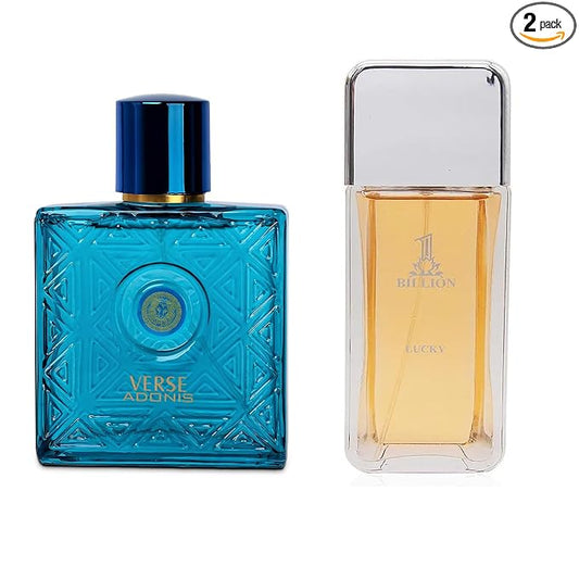 Verse Adonis&1 Billion Lucky Combo Men Cologne 3.4 Fl. Oz Men's Perfume Refreshing Combination of Woody Floral & Fruity Scents Eau De Parfum for Men Lasts All Day Best Gift for Any Occasion