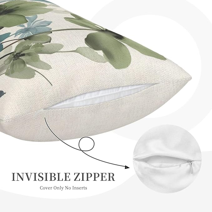 Floral Pillow Covers 12x20 Inches Set of 2 Sage Green Blue Floral Throw Pillow Covers Outdoor Spring Summer Flower Decoration Pillowcase Farmhouse Decorative Lumbar Cushion Cover For Home Sofa