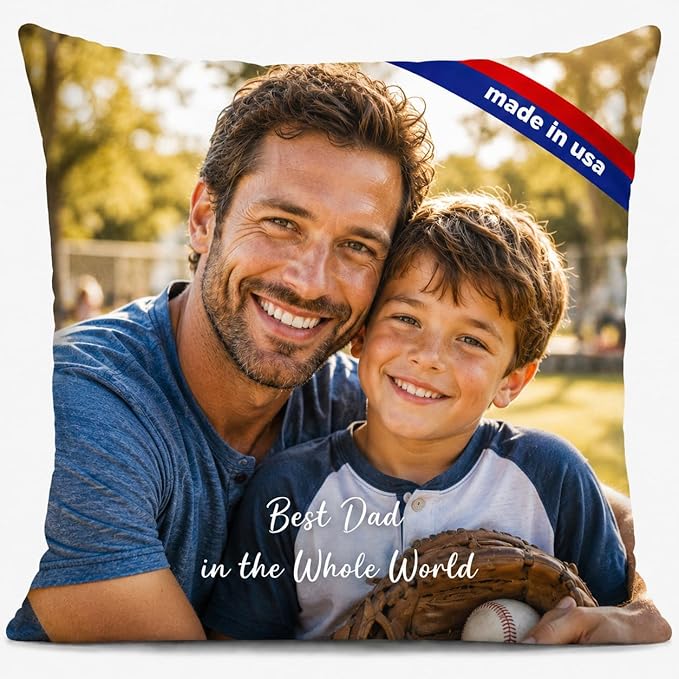 Bemaystar Personalized for Dad, Custom Pillow Cover with Picture, Custom Dad Gifts from Daughter Son Wife, Soft Throw Pillow Cover for Husband Grandpa, Made in USA(No Insert)