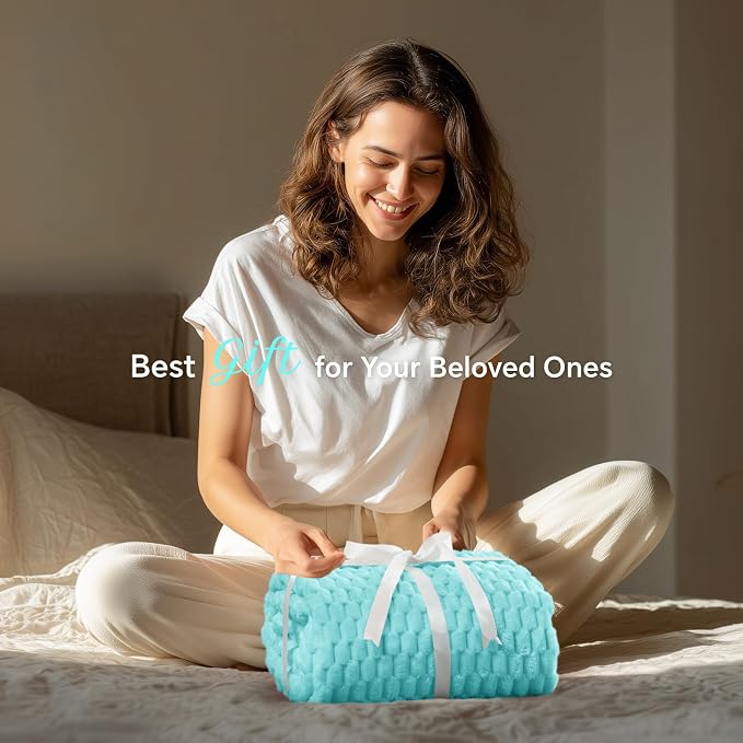 BEDELITE Aqua Throw Blanket for Couch, Soft Cozy Gifts for Women, 50 * 60 | 3D Jacquard Decorative Fleece Blanket, Super Soft Plush Throw, Cute Birthday Gift for Women & Men, Suitable for All Seasons