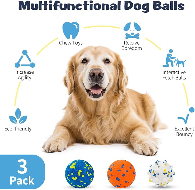 HIPPIH Indestructible Squeaky Dog Toys, Blue+Orange+White, 3inch+2.95inch