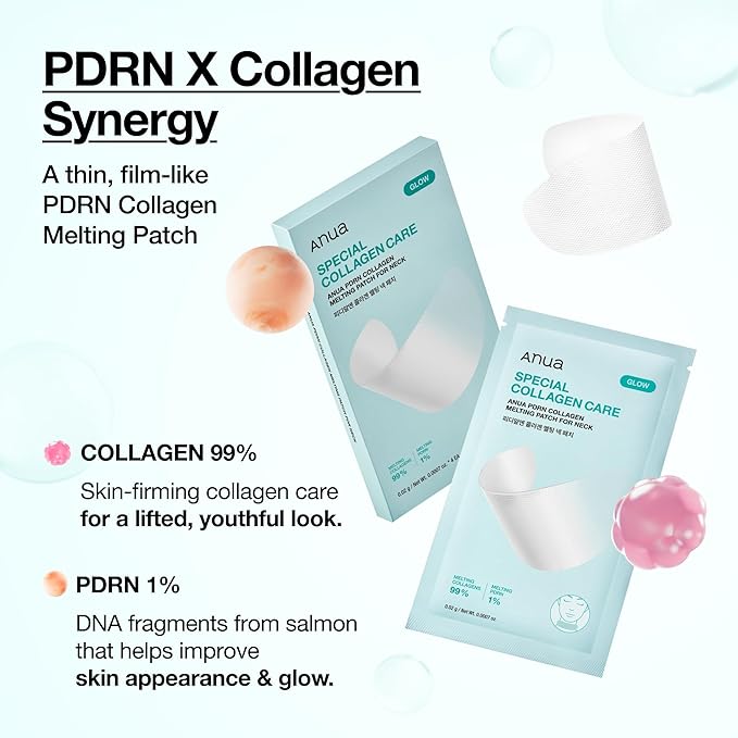 Anua PDRN Collagen Melting Patch for Neck, Lifting and Firming, Thin Film Patch for Neck Fine Lines & Forehead, Plumping Effect with Salmon DNA, Korean Skincare, 0.02g x 4EA