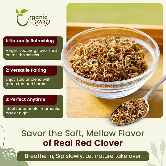 Organic Way Red Clover Flower Cut & Sifted (Trifolium pratense) - Herbal Tea | European Wild-Harvest | Organic & Kosher Certified | Non GMO & Gluten Free | USDA Certified | Origin - Albania (2Oz.)