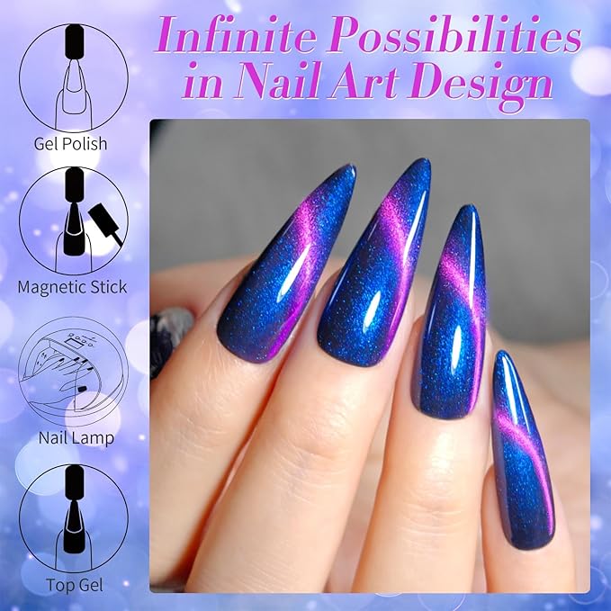 BORN PRETTY Cat Magnetic Eye Gel Nail Polish,Firefly Magnetic Gel Polish Blueberry Cat Magnetic Eye Gel Manicure Nail Art DIY 15ml