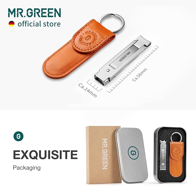 MR.GREEN Collapsible Nail Clippers Small and Thin Portable Travel Nail Scissors Cutter Stainless Steel Manicure Tools with Nail Files (Orange Leather Case+ Iron Box) Multicoloured