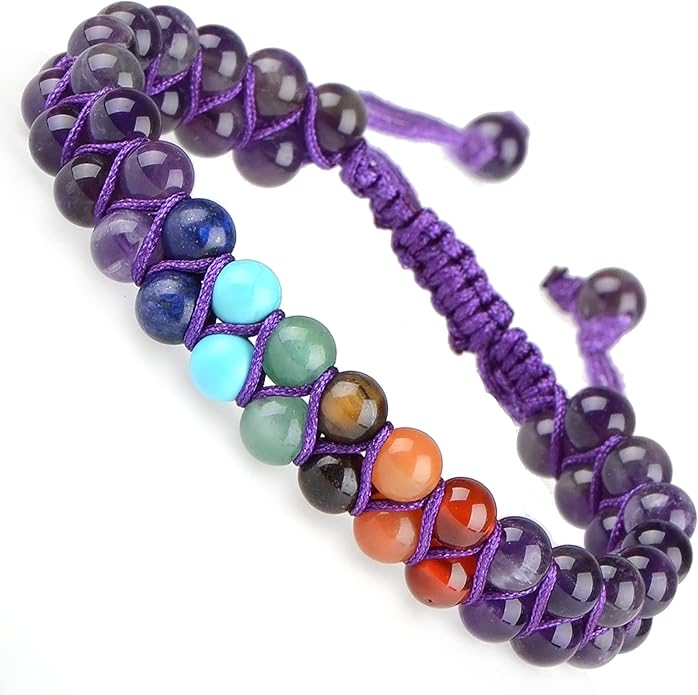 MASSIVE BEADS Double Layer Natural Chakra Healing Power Crystals Macrame Bracelet Yoga Stone Beads Gemstone Meditation Relax Anxiety Bangle for Unisex Women Men