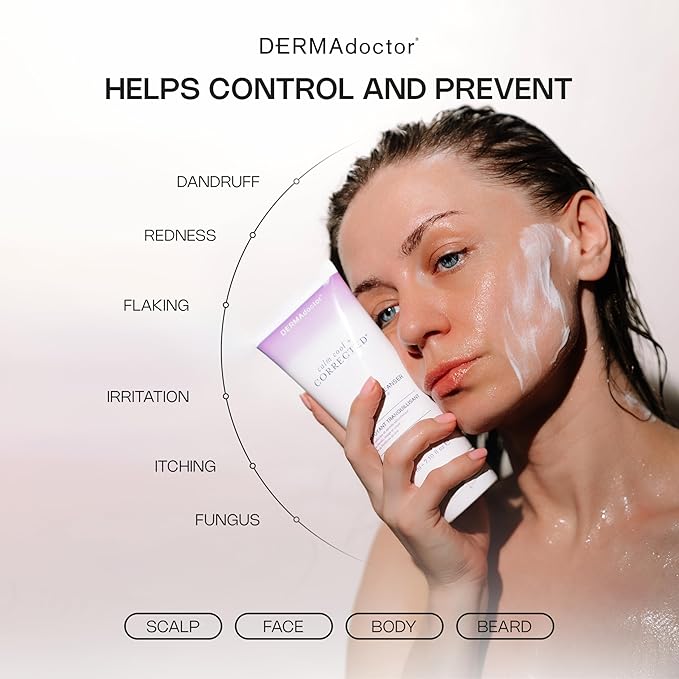 DERMAdoctor Seborrheic Dermatitis Shampoo – 2% Pyrithione Zinc Face Wash, Dermatologist Formulated Anti Dandruff Shampoo for Women, Itchy Scalp Treatment for Hair, Beard, Face & Body – 7.10 oz