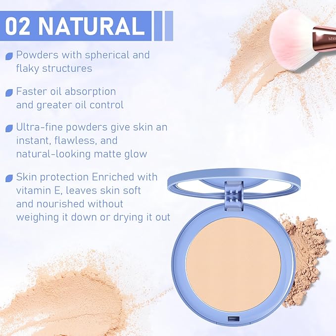 Maycheer Face Powder, Setting Powder, Lasting Waterproof Oil Absorbing Pressed Powder Compact, Lightweight Finishing Powder (Natural Beige)