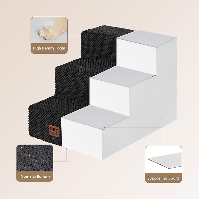 EHEYCIGA Dog Stairs for Small Dogs 13.5" H, 3-Step Dog Steps for Cats, Black