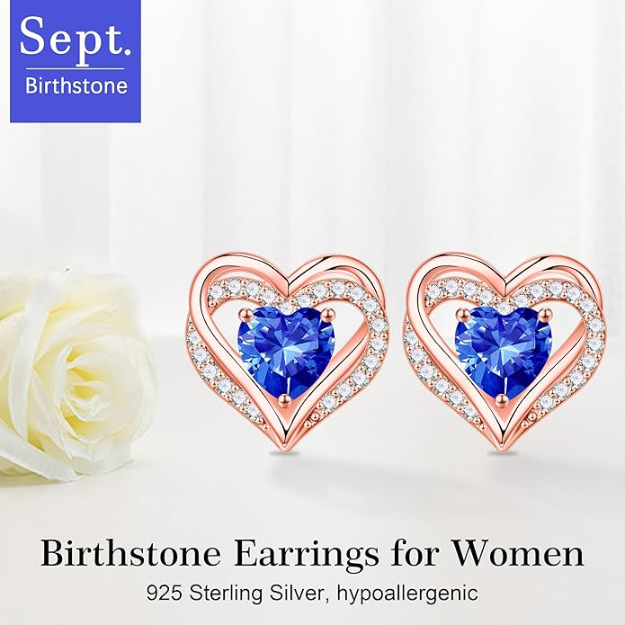 Iefil Christmas Earrings for Women, 925 Sterling Silver Birthstone Stud Earrings Birthday Gifts for Women
