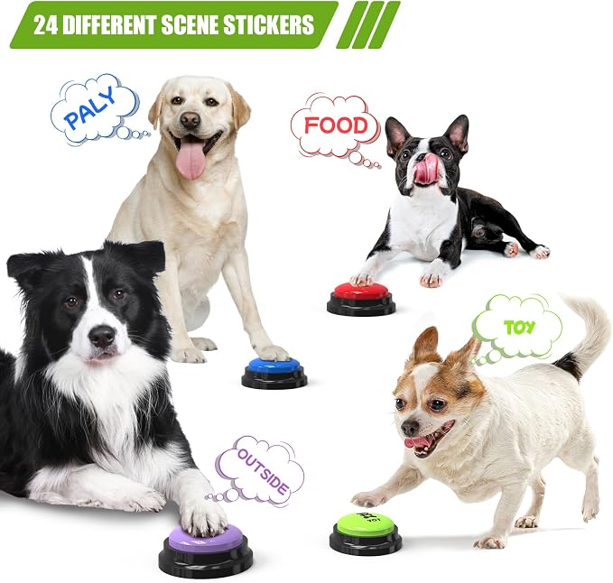 Dog Buttons for Communication, 8 Pack Recordable Talking Buttons for Dog Training with 30 Seconds Voice Recording | Includes Non-Slip Mat & Dog Bath Brush Present Set