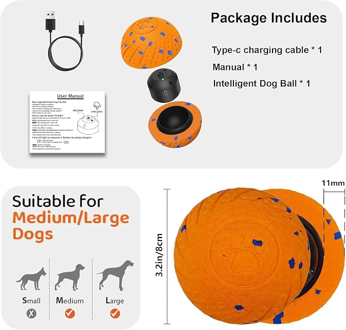 Interactive Dog Toys Smart Ball for Aggressive Chewers Auto Bounce Orange