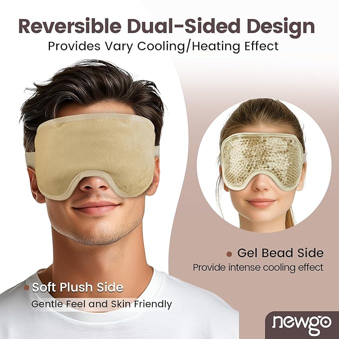 NEWGO Cooling Eye Mask for Puffy Eyes, Cold Eye Mask Eye Ice Pack for After Eyes Surgery, Tension Stress Relief, Itchy Eyes, Headaches, Dark Circles - Champane