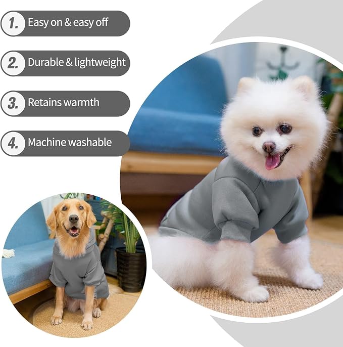 BINGPET Dog Hoodie for Large Dogs, Soft Pullover Pet Sweater | Warm Dog Sweatshirt Clothes, Winter Hooded Outfit for Girl Boy Dogs Puppy, French Pitbull Cold Weather Coats Wear, Grey XXL