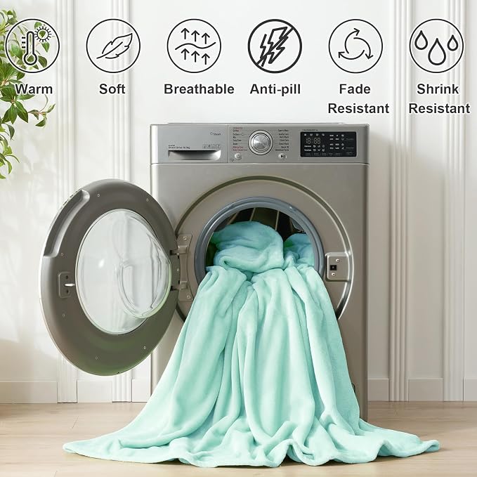 Hansleep King Mint Green Fleece Blanket, Soft Flannel Bed Blanket | Fuzzy Cozy Blanket 90x108 Inches, Multi-use for Bed, Sofa, Couch, Travel, Camping, All Season Warm Lightweight Cover