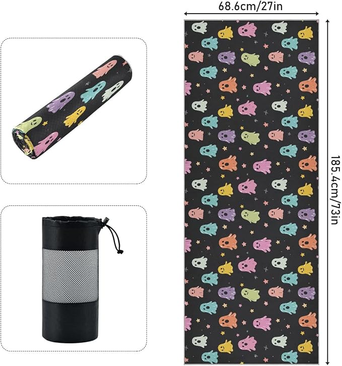 Halloween Ghost Yoga Mat Towel 73 x 27 Inch Non Slip Soft Sweat Absorbent Hot Yoga Mat Towel for Pilates and Workout