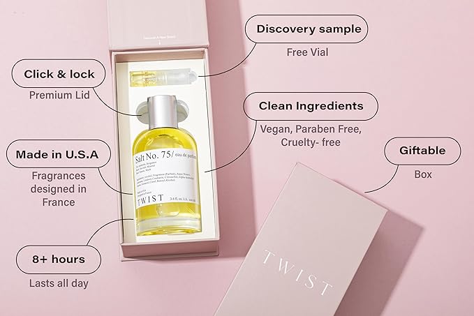 Twist Salt No. 75 - Eau De Parfum Inspired by J. Malone Wood Sage & Sea Salt, Long-Lasting Perfume For Women & Men, Paraben Free, Vegan, Clean Ingredients, Unisex - Spray 100 ml | 3.4 fl. oz.