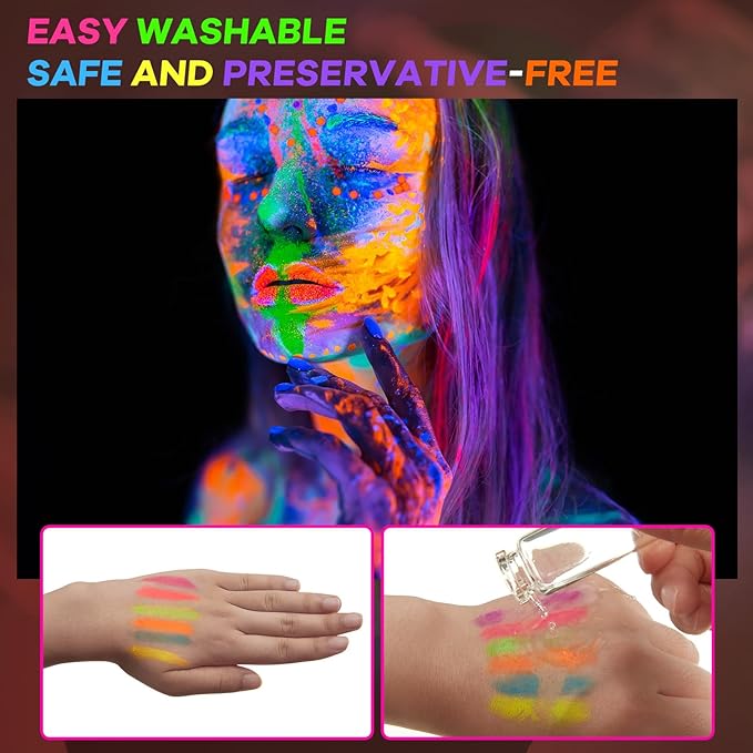 Tenceur 48 Pcs Glow in the Dark Body Paint Under UV and Black Light Face Paint Crayons Neon Face Painting Kit for Kids Party Fluorescent Glow Sticks Makeup for Adult Halloween Party Supplies, 6 Colors