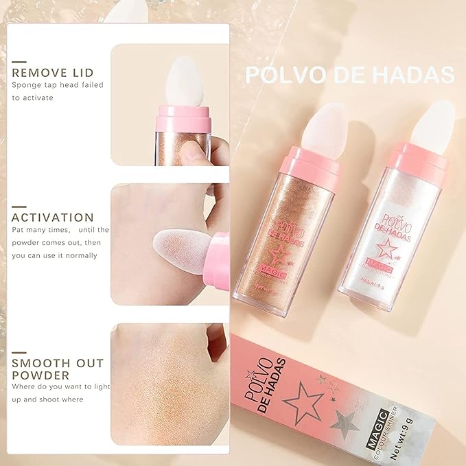 Kayswang Body Glitter Powder Stick Face highlights Shimmer Face and Body Highlighter Powder with Sponge Head, Magic Colour Shiner Powder for Face Body, Arms, Collarbones and Leg (01#White)