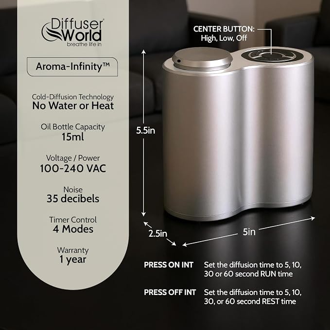 800 Sq Ft Waterless Diffuser for Essential Oils, Aroma Infinity Silver Portable Aroma Atomizer for Room Fragrance, Home Scent Machine, Air Aromatherapy Oil Diffusers