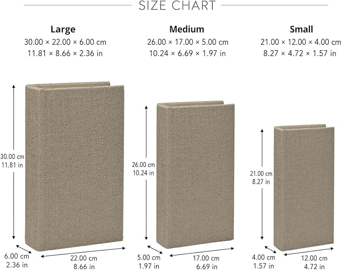 DECOR4SEASON Modern Linen and Wood Decorative Faux Book Boxes Set of 3, 10" | Stackable Storage Boxes for Shelves, Coffee Table, and Office Organization (Earth Tones)