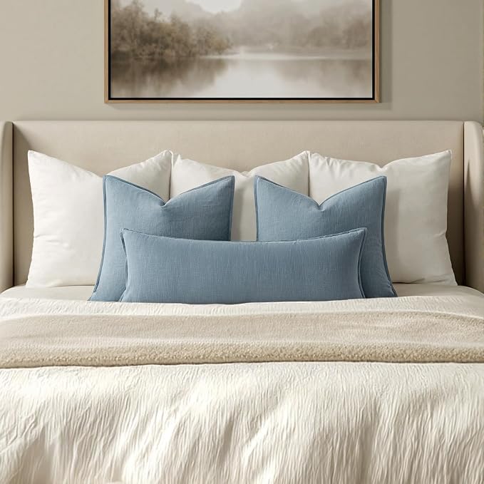MIULEE Decorative Linen Lumbar Pillow Cover 14x36 Inch Blue Grey | Boho Farmhouse Couch Long Throw Pillow for Bed, Pack of 1 Accent Coastal Modern Pillowcase, Sofa Livingroom Home Decor