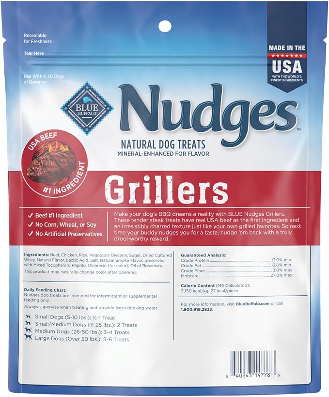 Blue Buffalo Nudges Grillers Natural Dog Treats, Made in the USA with Real Steak, 16-oz Bag, (Pack of 5)
